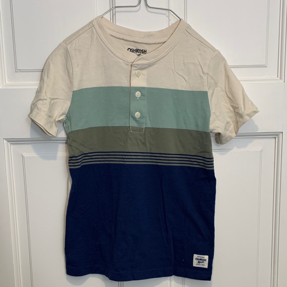 OshKosh B'gosh Boys' Blue and Green Striped Henley Tee